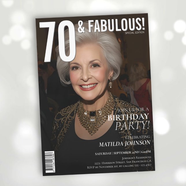 Invitation 70 et Fabulous Magazine Couverture 70e anniversair (70 and Fabulous Magazine Cover 70th Birthday Invitation)