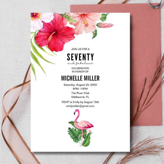 Invitation 70 et Fabulous Pink Flamant rose 70e fête d'annive (70 and Fabulous Pink Flamingo 70th birthday party invitation)