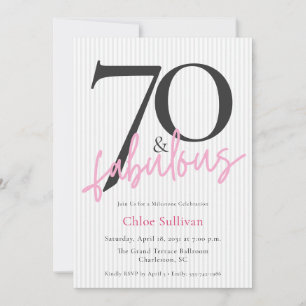 Invitation 70 & Fabuleux Rose Script Fête d'anniversaire 70 a