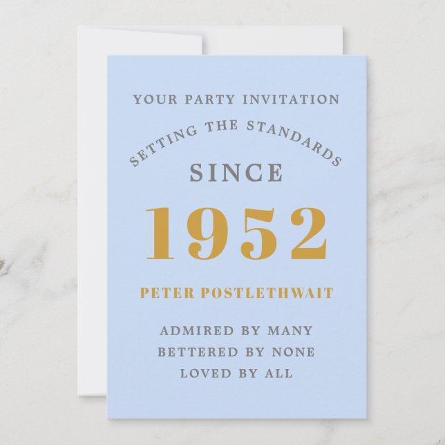 Invitation 70e anniversaire 1952 Blue Gold Elegant Chic (Devant)