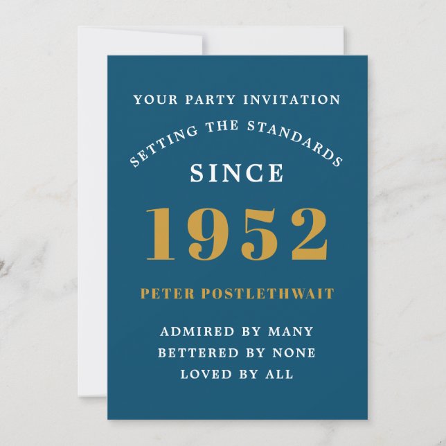 Invitation 70e anniversaire 1952 Blue Gold Elegant Chic (Devant)