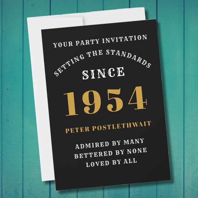 Invitation 70e anniversaire 1954 Black Gold Personnalisé Pour (Elegant Black and Gold 70th Birthday Invitation - Create Your Own Personalized Design)