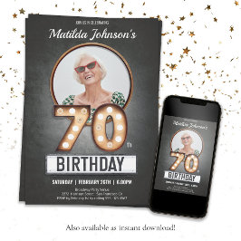 Invitation 70e anniversaire amusant Marquee Vintage Dramatiqu