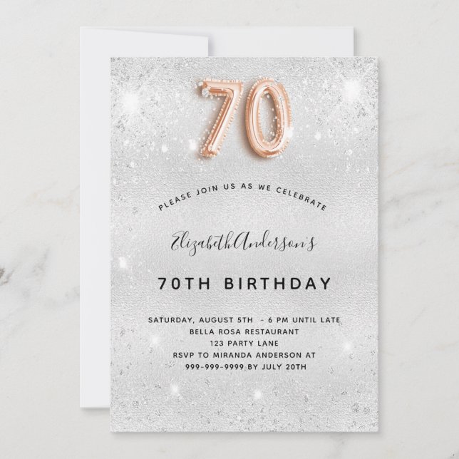 Invitation 70e anniversaire argent rose éclat or (Devant)