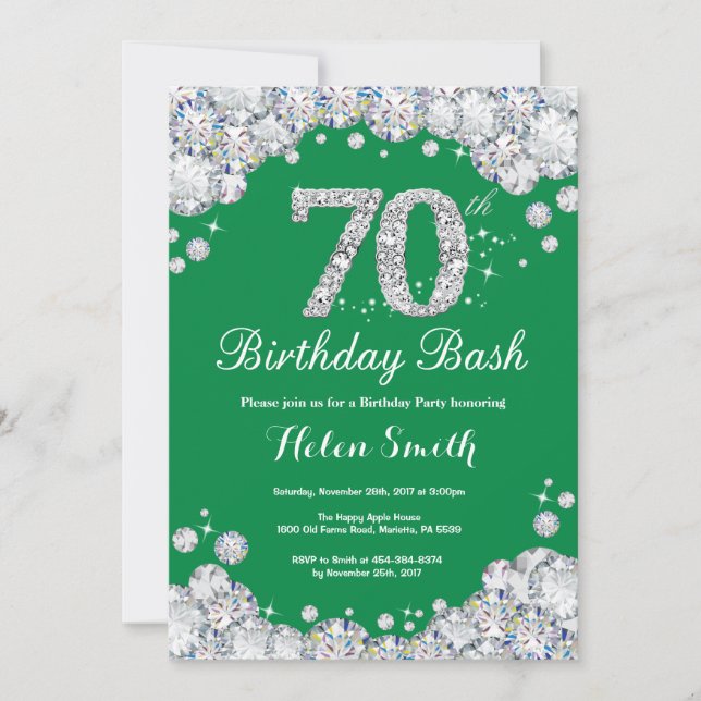 Invitation 70e anniversaire Bash Green et Silver Diamond (Devant)