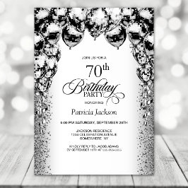 Invitation 70e anniversaire Black and White Balloons Party