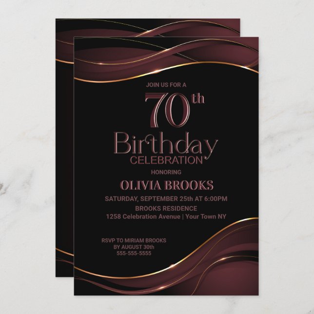 Invitation 70e anniversaire Black Dusty Pink Party (Devant / Derrière)