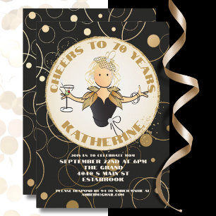 Invitation 70e anniversaire Black Gold Parties scintillant Fa