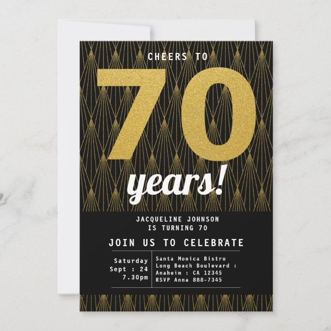 Invitation 70e anniversaire Black Gold Party (Devant)
