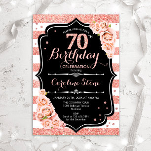 Invitation 70e anniversaire Black Rose Gold et White Stripes