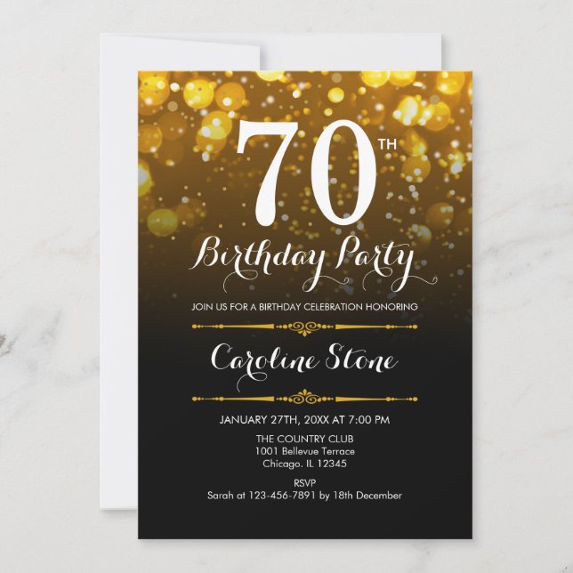 Invitation 70e anniversaire - Black White Gold (Devant)