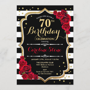 Invitation 70e anniversaire Black White Stripes Ro