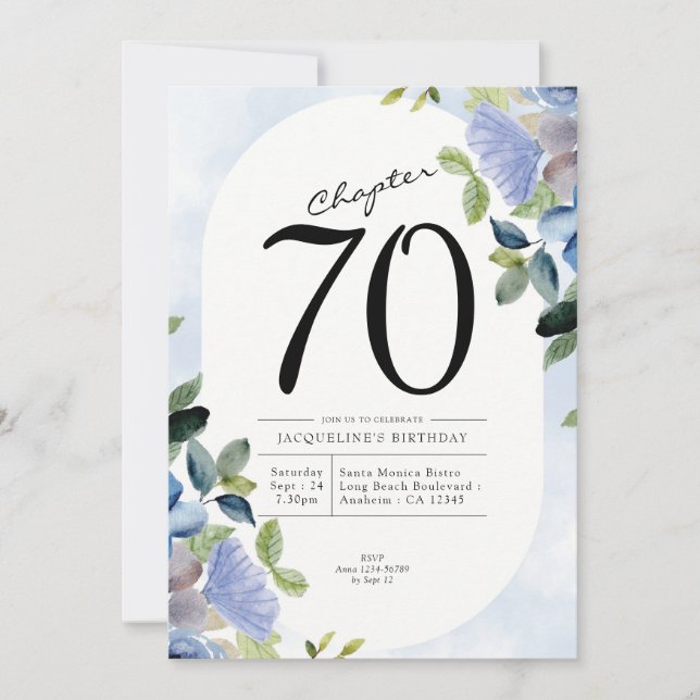 Invitation 70e anniversaire Blue Floral (Devant)