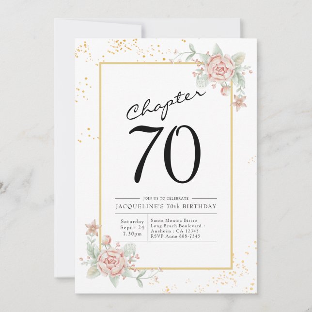 Invitation 70e anniversaire Blush Floral (Devant)