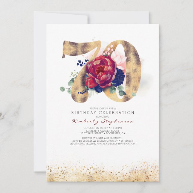 Invitation 70e anniversaire Bourgogne Rouge et bleu marine (Devant)