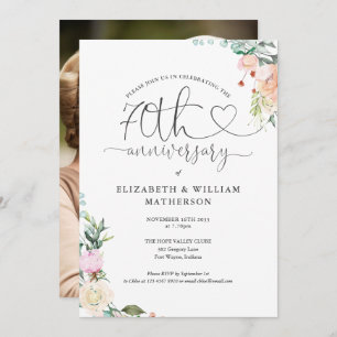 Invitation 70e anniversaire Cardiaque Script photo florale