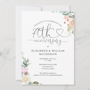 Invitation 70e Anniversaire Cardiogramme Cardiaque Floral Mon