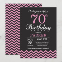 Invitation 70e anniversaire Chevron noir et rose