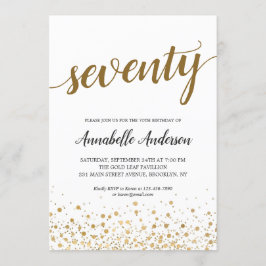 Invitation 70e anniversaire Confetti moderne or Script