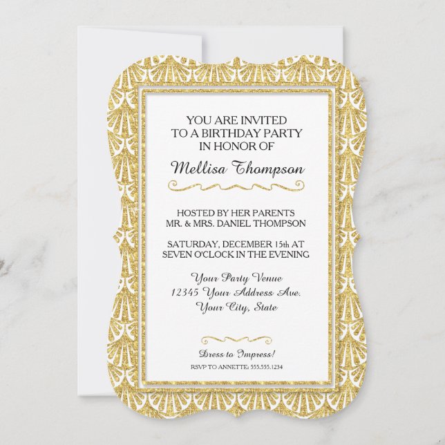 Invitation 70e anniversaire de fête Glam Great Gatsby Style (Dos)