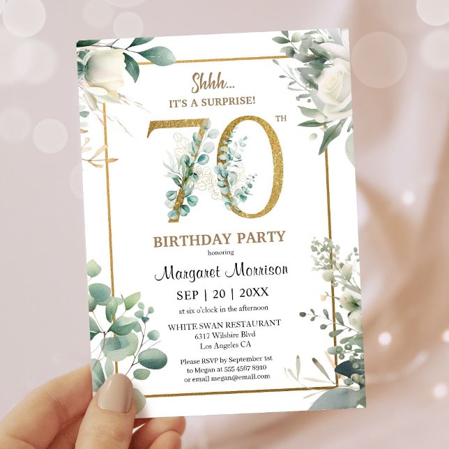 Invitation 70e anniversaire de la fête Gold Aquarelle Verdure (Créateur téléchargé)