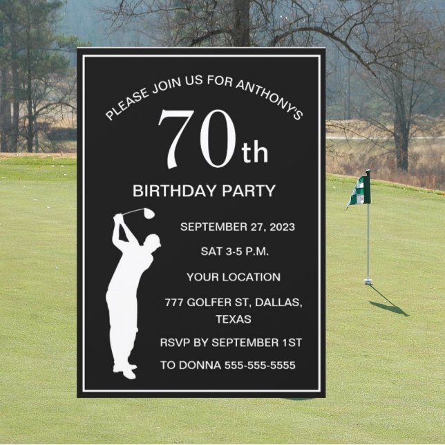 Invitation 70e anniversaire de la fête Golfer Black Par Papa  (Créateur téléchargé)