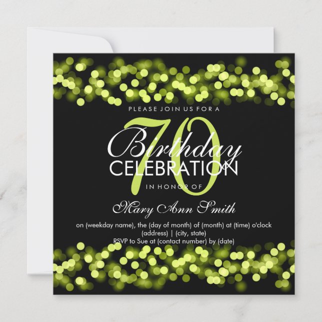 Invitation 70e anniversaire de la fête Green Hollywood Glam (Devant)