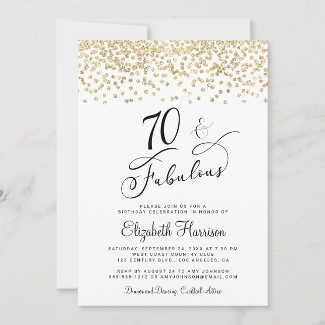 Invitation 70e anniversaire de la Parties scintillant d'or (Devant)