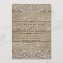 Invitation 70e Anniversaire de Mariage Bois Rustique Dentelle