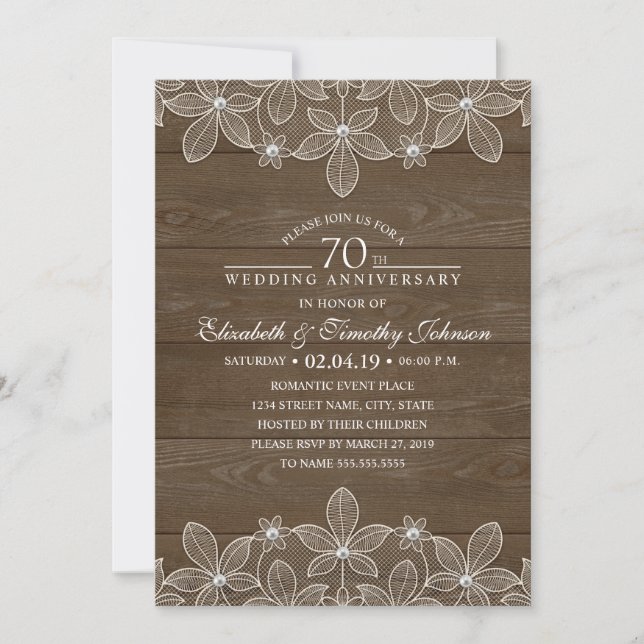 Invitation 70e anniversaire de mariage Rustique Bois Country  (Devant)