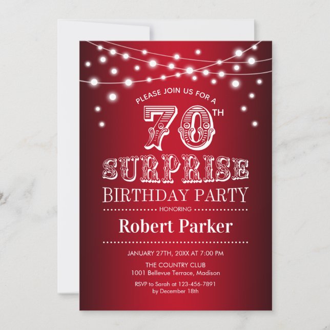 Invitation 70e anniversaire de surprise - Noir Rouge Blanc (Devant)