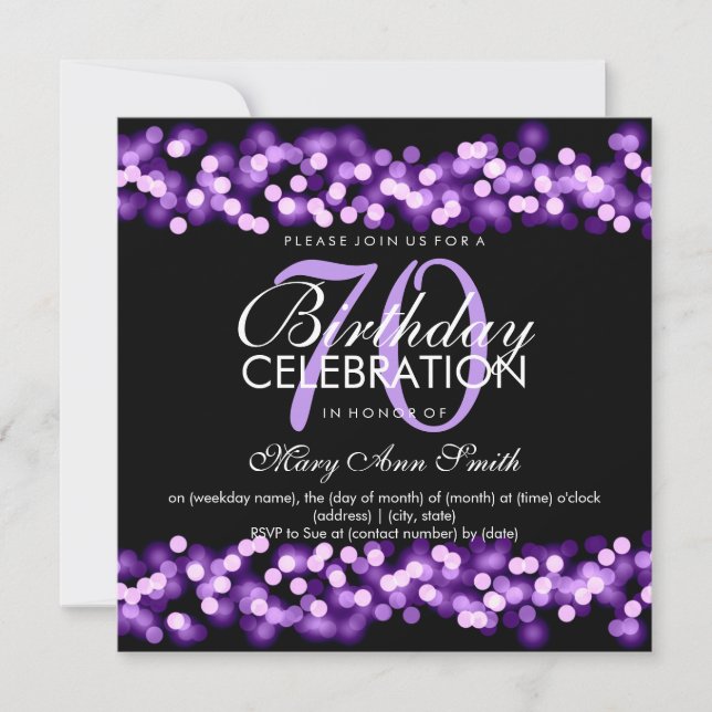 Invitation 70e Anniversaire de violet Hollywood Glam (Devant)