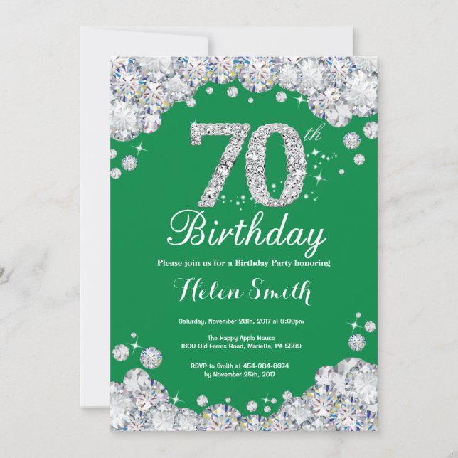Invitation 70e anniversaire Diamant vert et argent (Devant)