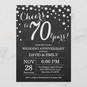 Invitation 70e anniversaire du Mariage Chalkboard Black Silve