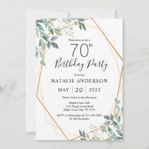 Invitation 70e anniversaire Elégant Eucalyptus Verdure et Or