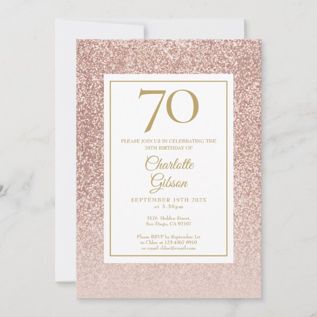 Invitation 70e anniversaire Elegant Rose Gold Parties scintil (Devant)