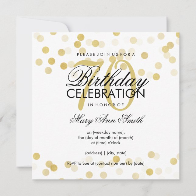 Invitation 70e anniversaire Faux Gold Foil Parties scintillan (Devant)