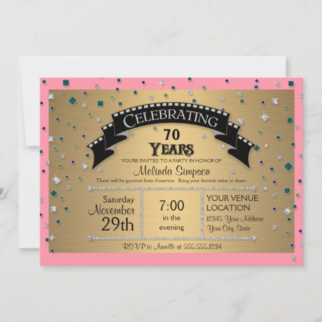 Invitation 70e anniversaire Faux Jewel Confetti (Devant)