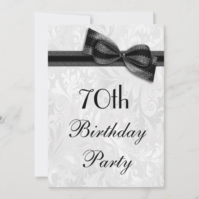 Invitation 70e anniversaire fête Damask et Faux Bow (Devant)
