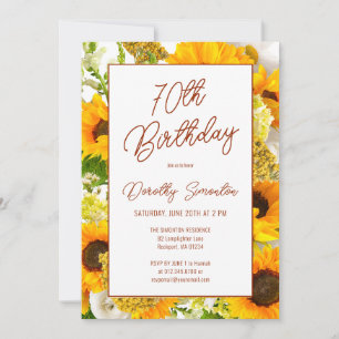 Invitation 70e anniversaire Fleur de soleil moderne Floral