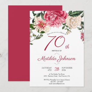 Invitation 70e anniversaire Floral Botanical Elegant Red Part