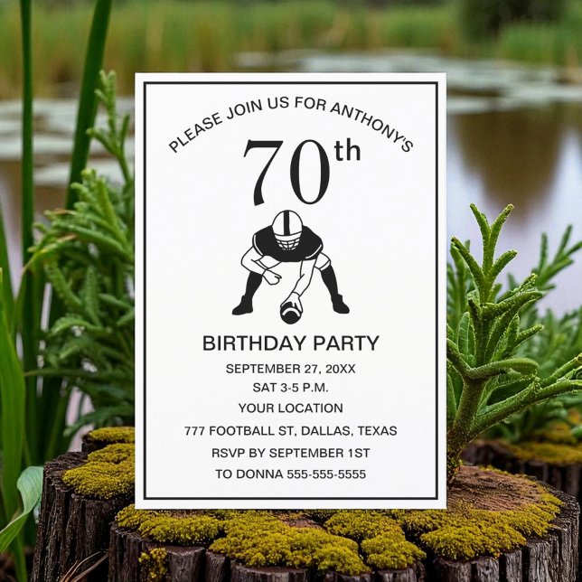 Invitation 70e Anniversaire Football Black Papa Sport (Créateur téléchargé)