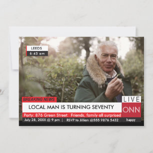 Invitation 70e anniversaire Hommes 🎉 Funny TV News Faux Médi