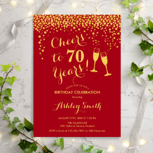 Invitation 70e Anniversaire - Joue À 70 Ans Or Rouge