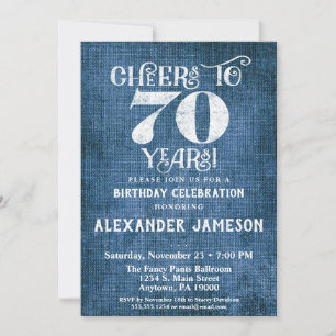 Invitation 70e anniversaire Lin bleu Bravo rustiqu