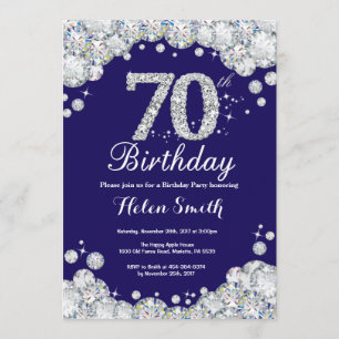 Invitation 70e anniversaire Marine Bleu et Diamant d'argent