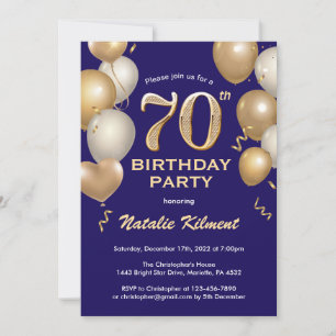 Invitation 70e anniversaire Marine Bleu et Parties scintillan