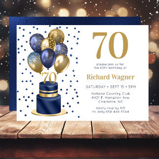 Invitation 70e anniversaire Marine Blue Balloon Cake