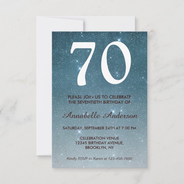 Invitation 70e anniversaire Marine Blue Midnight Sky Stars Pa (Devant)