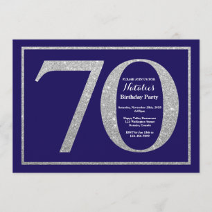 Invitation 70e anniversaire Marine Parties scintillant bleue
